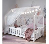 DUBI - Lit cabane pour enfant 80 x 160 cm blanc avec sommier et barrières