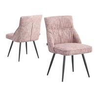 DUBI Möbel 21107-ANO07-B04 Alessia Lot de 2 chaises de salle à manger rembourrées avec pieds en métal pour cuisine, salon, salle à manger, bureau Design moderne Rose