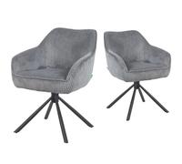 DUBI Möbel Chaise de salle à manger Mika-Maya - Gris - Armature pivotante à 360° - Métal revêtu par pulvérisation - Noir mat