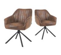 DUBI Möbel Chaise de salle à manger Mika-Maya - Marron - Armature pivotante à 360° - Métal revêtu par pulvérisation - Noir mat