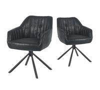 DUBI Möbel Chaise de salle à manger Mika-Maya - Noir - Armature pivotante à 360° - Métal revêtu par pulvérisation - Noir mat