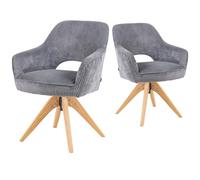DUBI Möbel Chaises de Salle à Manger Lot de 2, 360° pivotantes avec Ressorts ensachés, Confort élevé, jusqu'à 150 kg, Tissu résistant Gris, Structure en chêne Massif au Design Intemporel, Mika-Lena