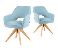 DUBI Möbel Chaises de Salle à Manger Lot de 2, 360° pivotantes avec Ressorts ensachés, Confort élevé, jusqu'à 150 kg, Tissu résistant Bleu Clair, Structure chêne Massif Design Intemporel, Mika-Lena