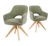 DUBI Möbel Chaises de Salle à Manger Lot de 2, 360° pivotantes avec Ressorts ensachés, Confort élevé, jusqu'à 150 kg, Tissu résistant Vert, Structure en chêne Massif au Design Intemporel, Mika-Lena