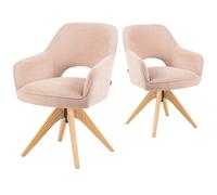 DUBI Möbel Chaises de Salle à Manger Lot de 2, 360° pivotantes avec Ressorts ensachés, Confort élevé, jusqu'à 150 kg, Tissu résistant Rose, Structure en chêne Massif au Design Intemporel, Mika-Lena