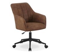 DUBI Möbel Leon 22103-YU42-1 Chaise de bureau ergonomique et réglable en hauteur Aspect cuir Marron Pivotante sur roulettes rembourrée