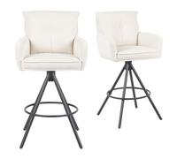 DUBI Möbel Tabourets de Bar, Lot de 2, Pivotant 360°, Assise et Dossier avec accoudoirs, Rembourrage Ergonomique, Structure métal 4 Pieds Noire, Velours côtelé Fin crème, Design Moderne, Nila