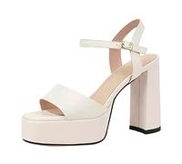 DuBiytlk Chaussures Mode Et Sport Pour Femme Nouvelles femmes d'été couleur unie talons hauts plate-forme imperméable semelle épaisse talon épais sandales à bout Tongs Femme Confortable (White, 39)