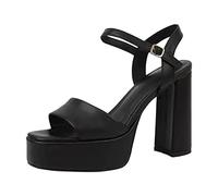 DuBiytlk Chaussures Mode Et Sport Pour Femme Nouvelles femmes d'été couleur unie talons hauts plate-forme imperméable semelle épaisse talon épais sandales à bout Tongs Femme Confortable (Black, 41)
