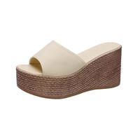 DuBiytlk Femmes Plakton Sandales Femme Sandale CompenséE Pantoufles d'été à talon incliné pour femmes, pantoufles à une ligne avec bas Matsuke Femme Sandales Femme Mules Et Sabots Sandales (Beige, 37)
