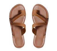DuBiytlk Les TropéZiennes Sandales Femme éTé Cuir Ensemble d'orteils d'été pour Femmes, Sangle à Talon Plat, Grandes Pantoufles fraîches Chaussures De Piscine Mules Cuir Femme (Brown, 36)