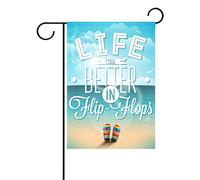 Duble Face La vie est meilleure dans Flip Flops Summer Beach Sunshine Ciel et mer Bleu Polyester Blanc Maison Jardin Drapeau Bannière 12 x 18/71,1 x 101,6 cm pour fête de mariage tous les temps, multicolore, 12x18