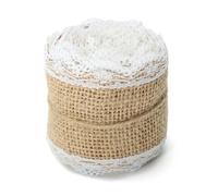 DUBTEDHOU Ruban de Lin de Jute Naturel, Rouleau de Toile de Jute Multicolore 5 cm x 200 cm, Bordure en Dentelle Blanche for Loisirs créatifs et décoration de Mariage(Natural Color5)