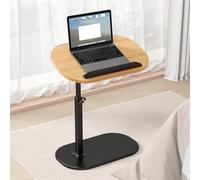 DUBTEDHOU Table d'appoint en Forme de C, Table d'appoint de canapé en métal pivotant à Hauteur réglable Forme C avec Plateau Multicolore 40x30cm(Lift/Turn - Logs)