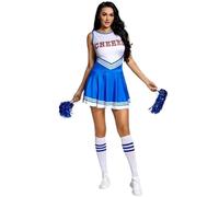 DUBTEDHOU Tenue de Pom-Pom Girl, Ensemble Uniforme de Pom-Pom Girl for Femmes avec Chaussettes à Pompons Multicolores Plusieurs Tailles(Blue,S)