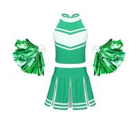 DUBTEDHOU Tenue de Pom-Pom Girl, Ensemble Uniforme de Pom-Pom Girl for Filles, avec Hauts, Jupe, Fleurs à Main, Tailles Multicolores 8-16(Green,12)