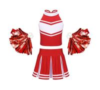 DUBTEDHOU Tenue de Pom-Pom Girl, Ensemble Uniforme de Pom-Pom Girl for Filles, avec Hauts, Jupe, Fleurs à Main, Tailles Multicolores 8-16(Red,16)