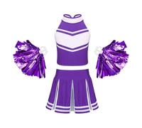 DUBTEDHOU Tenue de Pom-Pom Girl, Ensemble Uniforme de Pom-Pom Girl for Filles, avec Hauts, Jupe, Fleurs à Main, Tailles Multicolores 8-16(Purple,16)