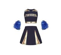 DUBTEDHOU Tenue de Pom-Pom Girl, Ensemble Uniforme de Pom-Pom Girl for Filles, Plusieurs Tailles Multicolores avec 2 Pompons(Deep Blue,11-12 Years)