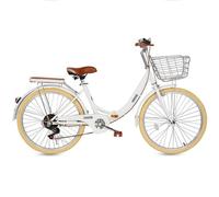 DUBTEDHOU Vélo Urbain pour Les trajets Quotidiens, Vélo de Banlieue Pliant for Adulte, Freins à 6 Vitesses, Porte-Bagages réglable, Blanc, Beige, 22-24 Pouces(White,22inch)