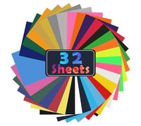 DUBUOZA 32 feuilles Vinyle de Transfert de Chaleur, 24 couleursflex thermocollant pour tissu, Feuilles de pour Tissus adaptées aux vêtements, chapeaux, t-shirts DIY, chaussures (30.5 x 20.5 cm)