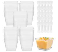 DUBUOZA 50 PCS Tasses à Dessert,4oz/160ml Gobelets à Dessert avec 50 Cuillères Plastique,Réutilisable Mini Tasses à Dessert,Parfait pour les Desserts, les Glaces, les Mousses