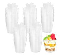 DUBUOZA 50 PCS Tasses à Dessert,4oz/210ml Gobelets à Dessert avec 50 Cuillères Plastique,Réutilisable Mini Tasses à Dessert,Parfait pour les Desserts, les Glaces, les Mousses
