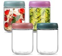 DUBUOZA Overnight Oats Jar 4 pièces Overnight Oat Verre 500ml Bocal en Verre Avec Couvercle Pot Yaourt Avoine en Verre pour Yaourts,Puddings,Confitures,Épices,Haricots