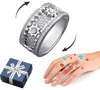 DUBUSH Diamant clouté à la Main Magnifique Anneau 3D géométrique Bague de décompression mécanique Rotation à la Main Pleine de Bague étoilée en Diamant