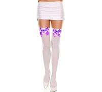 Dubute Chaussettes hautes avec nœud pour femme et fille, blanc/violet, Taille unique