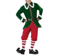 Dubute Costume de Noël pour adultes Costume de Père Noël Mme Claus Robe de Noël Elfe en velours Tenue de fête de Noël (E-Green Man, Medium)