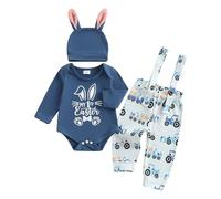 Dubute Ensemble de 3 pièces de Pâques pour bébé garçon - Barboteuse à manches courtes et longues - Avec porte-jarretelles et pantalon, Blue-My 1st Easter Truck, 0-3 mois