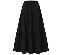 Dubute Jupe longue évasée vintage avec taille élastique et ourlet large pour femme, Noir , 40