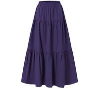 Dubute Jupe longue évasée vintage avec taille élastique et ourlet large pour femme, violet, 40