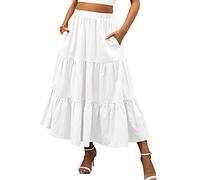 Dubute Jupe longue vintage évasée pour femme - Taille élastique - Ourlet large, A - Blanc, 36