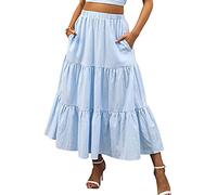 Dubute Jupe longue vintage évasée pour femme - Taille élastique - Ourlet large, a-bleu, 36