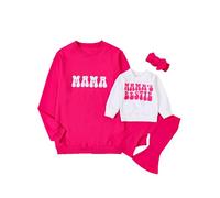 Dubute Mommy and Me Lettres Imprimées Tenues Familiales Assorties Manches Longues Col Ras Du Cou Décontracté Sweatshirt Ensemble de Vêtements, Pink Mama's Bestie, M