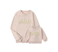 Dubute Mommy and Me Lettres Imprimées Tenues Familiales Assorties Manches Longues Col Ras Du Cou Décontracté Sweatshirt Ensemble de Vêtements, Beige Mama Mini, M