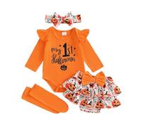 Dubute Tenue d'Halloween pour bébé fille avec jupe tutu et bandeau mignon 4 pièces, Orange-My 1st halloweer A, 0-3 mois