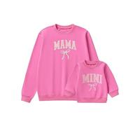 Dubute Tenues assorties maman et moi avec nœud mignon, hauts sweat-shirt à manches longues mama et mini, vêtements assortis avec imprimé lettres, rose rouge, XL