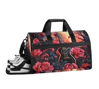 ducanll Music Sac de sport pour homme avec compartiment à chaussures, sac de week-end à fleurs pour femme avec bandoulière, idéal pour les voyages, la gym, le sport 43 l, fleur, 19.7 x 13.8 x 9.9 in