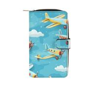 ducanll Portefeuille pour femme avec plusieurs emplacements pour cartes et compartiment pour téléphone portable, Motifs d'avions de dessin animé, 19.7cm length, 11cm width, 3.5cm thickness