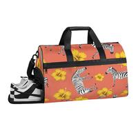 ducanll Sac de sport pour femme - Motif zèbre - Imperméable - Motif floral - Pour voyage, week-end - Avec compartiment à chaussures, Motif fleurs, 19.7 x 13.8 x 9.9 in