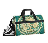 ducanll Sac de sport vert bohème pour homme, motif éléphant, sac de sport imperméable pour voyage, week-end, sac de nuit avec compartiment à chaussures, Motif éléphant, 19.7 x 13.8 x 9.9 in