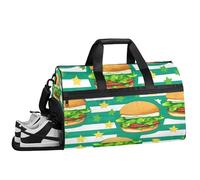 ducanll Sac de sport vert pour homme, sac de sport imperméable pour voyage, week-end, sac de nuit avec compartiment à chaussures, Burger de dessin animé, 19.7 x 13.8 x 9.9 in