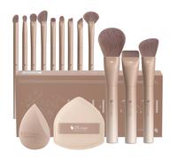 DUcare Coffret de 12 pinceaux de maquillage avec éponge et houppette à poudre - Ultimate Coffee Glamour