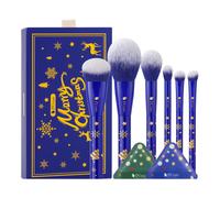 DUcare Coffret de 6 pinceaux de maquillage et 2 houppettes à poudre - Noël bleu