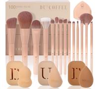 DUcare Coffret Luxe The Coffee Series - 14 Pinceaux de Maquillage et 3 Éponges à Maquillage, Idéal pour Cadeaux de Fêtes avec Boîte Cadeau Élégante
