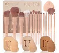 DUcare pinceaux de maquillage 14 pièces série café ensemble de pinceaux de maquillage avec éponges de maquillage cadeaux Premium fond de teint mélange poudre pour le visage