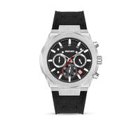 DUCATI DT004 Montre chronographe pour homme avec accents argentés, cadran texturé noir, bracelet en cuir véritable, résistant à l'eau jusqu'à 50 m, boîtier de 43,5 mm - Performance élégante pour